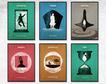 The Prestige, Interstellar, Inception, Memento, Dunkirk, Tenet Christopher Nolan Minimalist Movie Poster Set, Christopher Nolan Art Print