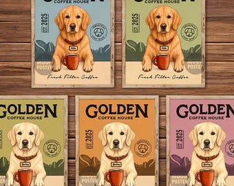 Impression d'art personnalisée Golden Retriever, affiche de café vintage pour les amoureux des chiens