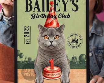 Custom Pet Birthday Party Memorial Poster, Personalized Portrait Gift for Pet Lovers