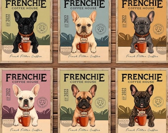 Personalized French Bulldog Coffee Poster, Custom Name & Year, Frenchie Dog Lover Gift