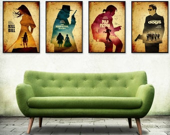Quentin Tarantino Minimalist Movie Poster Set, Kill Bill, The Hateful Eight, Pulp Fiction, Reservoir Dogs, Tarantino Movie Artwork