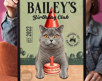 Custom Pet Birthday Party Memorial Poster, Personalized Portrait Gift for Pet Lovers