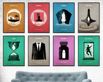 The Prestige, Interstellar, Inception, Memento, Dunkirk, Tenet, Following, Insomnia Christopher Nolan Minimalist Movie Poster Set