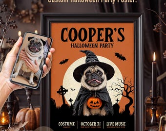 Custom Pet Halloween Horror Party Memorial Poster, Personalized Portrait Gift for Pet Lovers