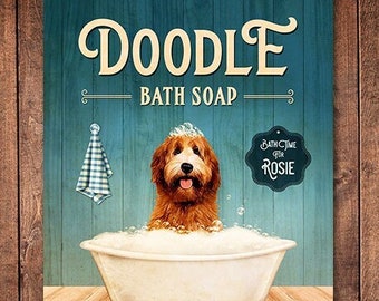 Personalized Doodle Dog Bath Soap Minimalist Poster, Custom Goldendoodle Art, Doodle Art Print, Doodle Dog Poster