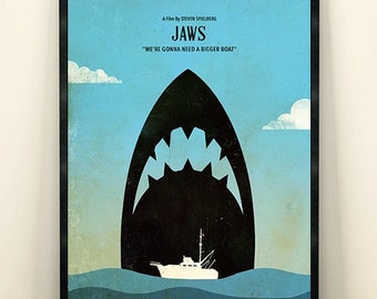 Steven Spielberg Jaws Minimalist Movie Poster, 70s Horror Movie Poster