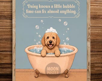 Affiche personnalisée avec citation humoristique sur le bain d'un Goldendoodle, décoration pour chien Doodle