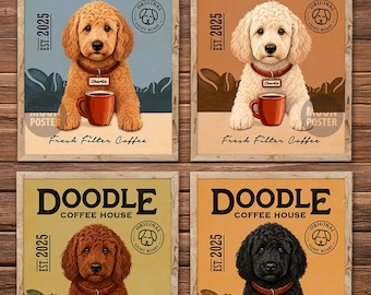 Personalized Goldendoodle Coffee Poster, Custom Name & Year, Doodle Dog Lover Gift