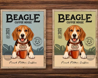 Impression d'art personnalisée Beagle Coffee, affiche de café vintage pour les amoureux des chiens
