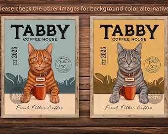 Affiche personnalisée de chat tigré, style vintage café
