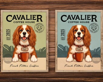 Impression d'art personnalisée Cavalier King Charles, affiche vintage chien Coffeehouse