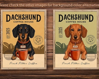 Impression d'art teckel personnalisée, affiche de café vintage pour les amoureux des chiens