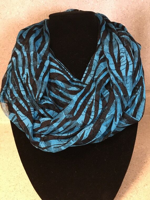 Infinity Scarf Black and Teal Light Weight Lace