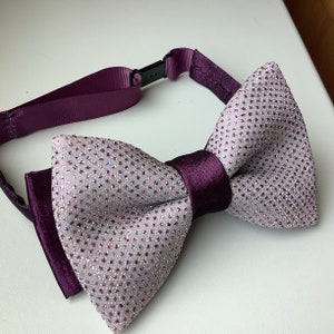 Fliege in Flieder und Lila mit Glitzer, Aubergine mit silbernem Glitzer, Polkadot