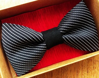 Striped Bow Tie: Black Satin Pinstripe, Formal Wear