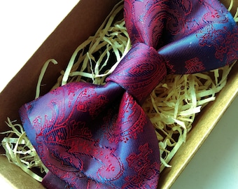 Purple Paisley Bow Tie: Pre-tied Satin Men's Bowtie