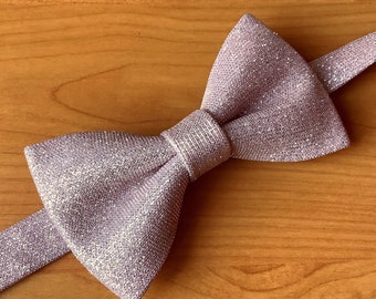 Dusty rose glitter bow tie, lilac pink, adjustable neck, optional pocket square