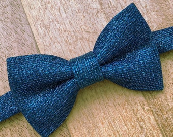 Blue glitter bow tie, men’s, glittering cerulean light blue pretied, adjustable, for weddings, groom and groomsmen suit ties