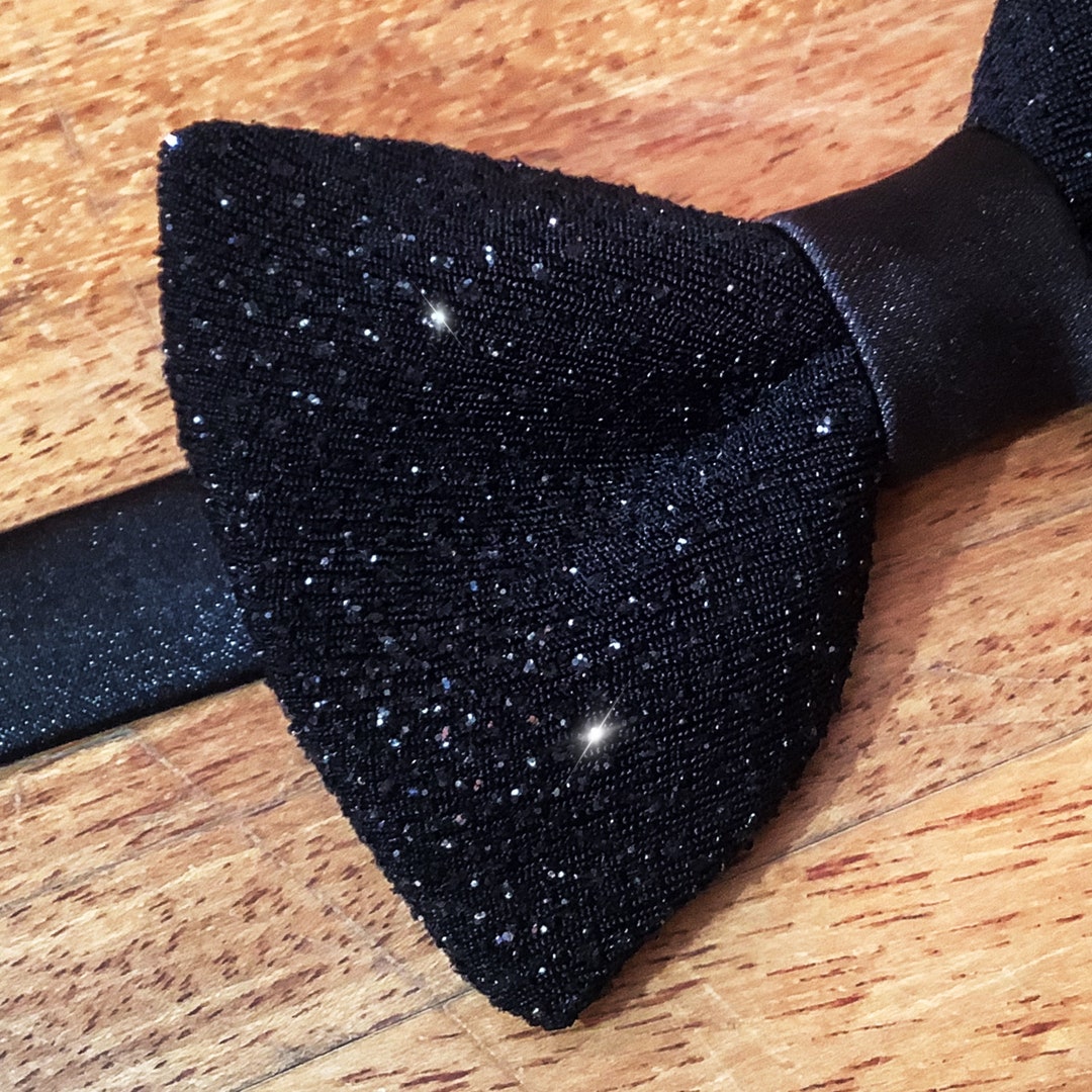 Black Glitter Bow Tie for Men, With Tiny Shimmering Gemstones