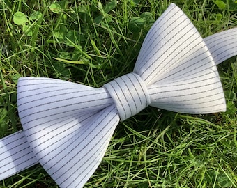 White bow tie with stripes, striped bowtie, pinstripe tie, formalwear for the groom