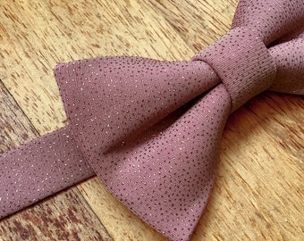 Pink glitter bow tie, mens bowtie glitter rose, warm pink, mauve, shimmering easy pretied bowtie sparkle lilac lavender, adult size