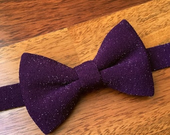 Purple glitter bowtie, silver sparkle, plum, aubergine, eggplant, prettied, adjustable