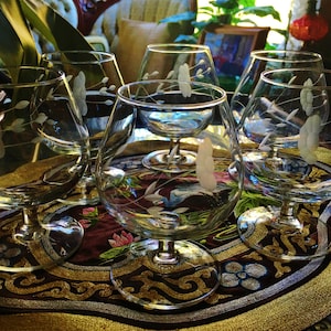 Vintage Princess House Brandy Snifter Glass Set of 6 French Crystal Heritage Pattern in Elegant Etched Floral Pattern Marked Made in France