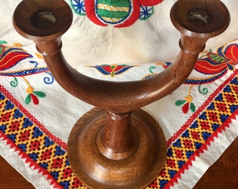 RARE Vintage Old World Style Design DOUBLE Candle Stick U-Shaped CANDLESTICK Wooden Candleholder Unique Home Decor Made of Wood Lathe Turned