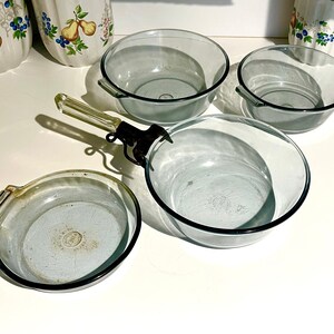 OLD PYREX FLAMEWARE 3個セット Vintage PYREX Flameware Glass COOKWARE SET of 3 & Detachable