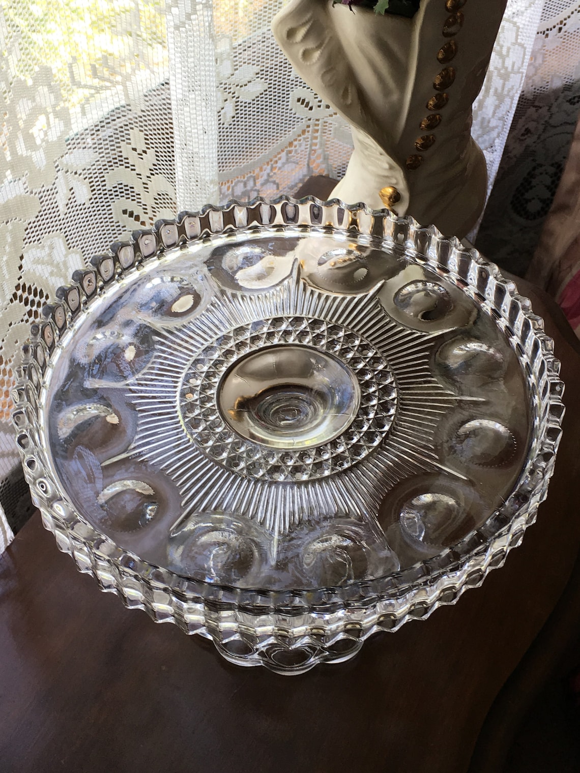 Vintage Antique EAPG Glass CAKE STAND Pedestal Rum Well Clear Etsy