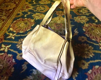 Vintage Italian Designer REAL Pebbled LEATHER Old Sundance BAGUETTE Purse Top Handle Handbag Hand Bag Pink Light Peach Color Made in Italy