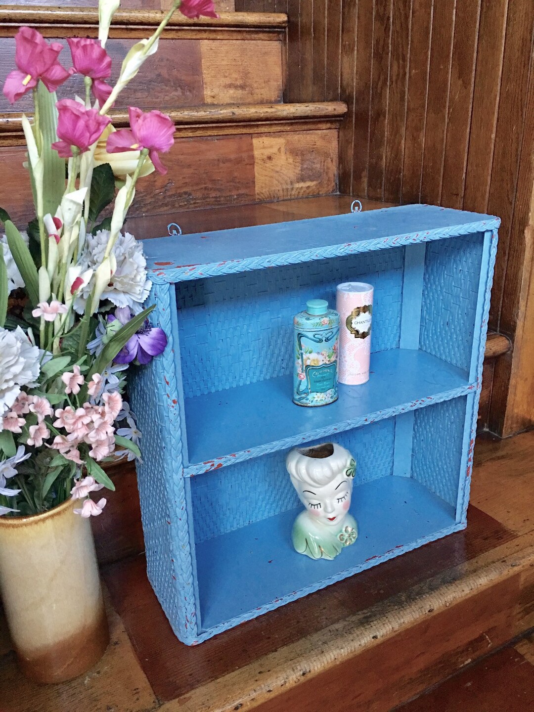 Vintage 1970s Mid Century BATHROOM STORAGE SHELF 2 Tier Woven Etsy