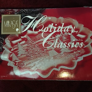 Vintage Mikasa Holiday Classics Crystal Christmas Cookie Platter, Mikasa Pattern Crystal Cookie Serving Platter, Mikasa Crystal Serving Tray