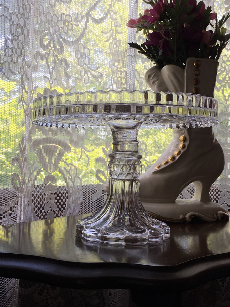 Vintage Antique EAPG Glass CAKE STAND Pedestal Rum Well Clear Etsy