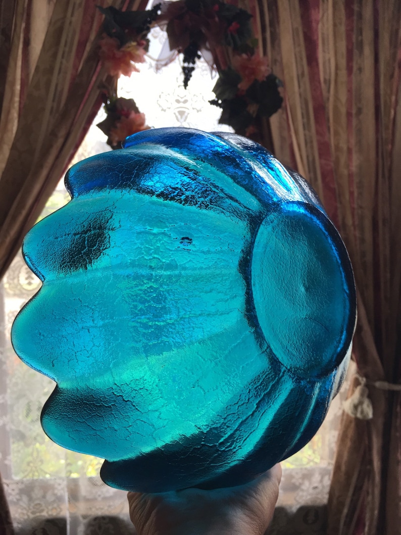 Vintage 1965 / 1966 BLENKO Glass SALAD Bowl SET Peacock Blue Etsy