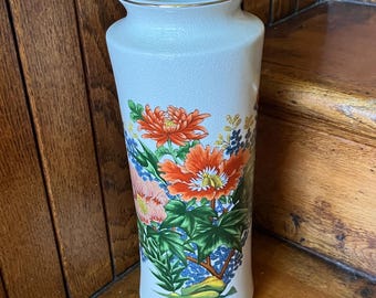 UNIQUE Vintage PORCELAIN VASE Japanese Crackle Glaze Hand Painted Floral Pattern Flower Vase Bijutsu Toki Art Ceramic Pottery Made in Japan