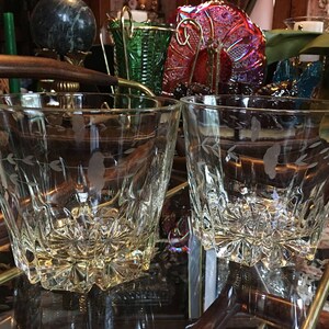 Vintage Princess House Crystal Heritage Pattern Ice Bucket Pair Etched Floral Design Old Collectible Dishware Barware Elegant Dinner Party