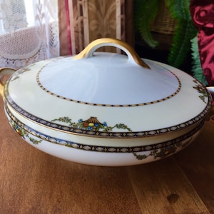 Vintage NORITAKE China Dishes CARLOW PATTERN Covered Vegetable Bowl Lid Old Japanese Dinnerware Fruit Basket Design Collectible Discontinued