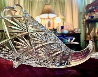 Centre de table Waterford Crystal Marquis Corne d'abondance, vase signé, cadeau de Thanksgiving