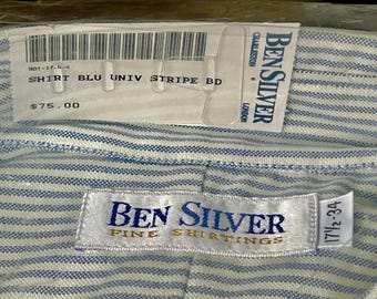 Rare Vintage Ben Silver DRESS SHIRT Blue & White University Stripe Cotton Oxford Material Button Down Collar New Old Stock NOS 1980s / 1990s