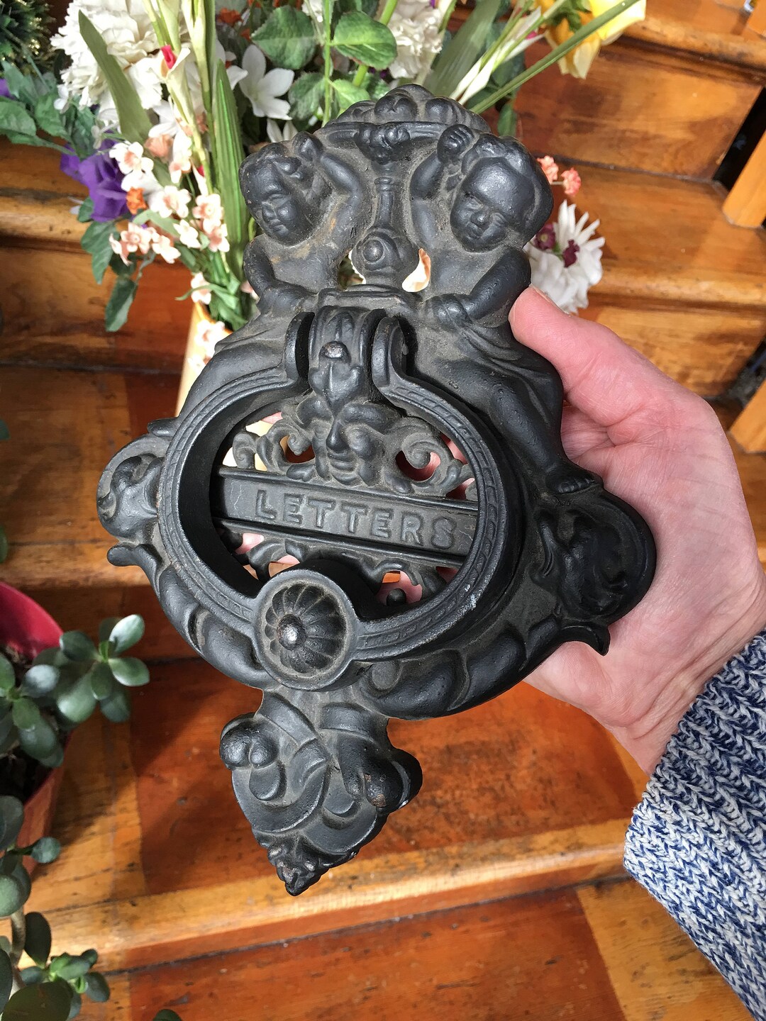 RARE Vintage Ornate Front DOOR KNOCKER Mailbox Slot Antique Victorian Style Home Unique ...