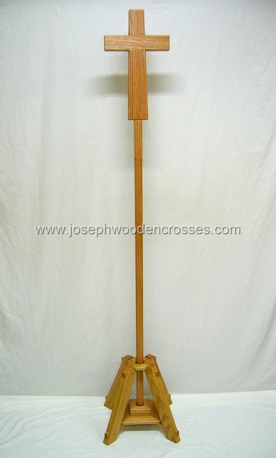Processional Cross Wood Oak With Wooden Cross Stand Base Religious Christian Art, Wedding Cross