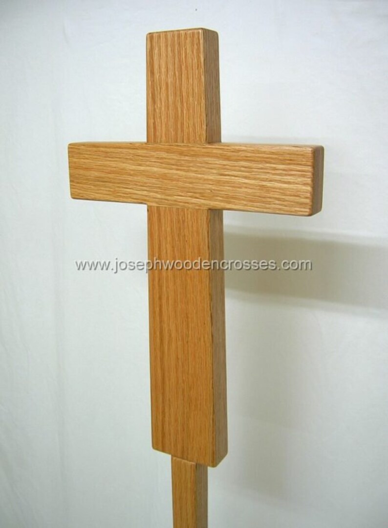 Processional Cross Wood Oak With Wooden Cross Stand Base Religious Christian Art, Wedding Cross