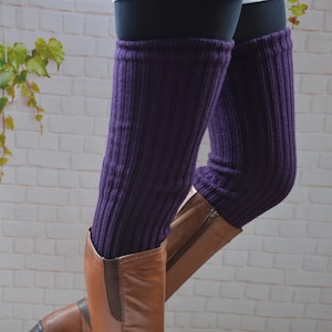 27 in long womens Leg Warmers, PURPLE  Knit thigh  high leg warmers ,Knit over knee  Leg Warmers , purple Boot Socks , thick winter socks
