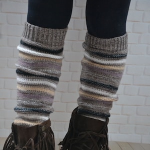 Knit Striped Boot Socks Knit Leg Warmers Adult Legwarmers Womens Leg Warmers Knee High Leg Warmers ,cable boot cuffs ,winter accessories, image 1