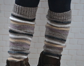 Knit Striped  Boot Socks  Knit Leg Warmers Adult Legwarmers Womens Leg Warmers Knee High Leg Warmers ,cable boot cuffs ,winter accessories,