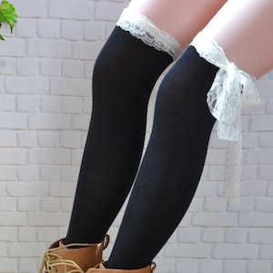 Womens  lace boot socks,Women knee Socks, Thigh high socks,Knee high socks,Black & white lace top- socks ,