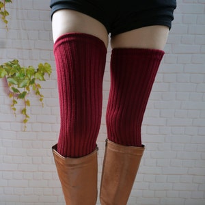 Knit Wine red 25in long womens Leg Warmers,The heavy winter socks,Knit woman Leg Warmers, wool Leg Warmers, thigh high leg warmers , image 1