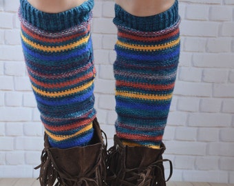 Knit  Striped  leg  warmers, womens wool  leg warmers,knit legwear ,chunky  wool leg warmer ,cable boot cuffs ,winter accessories,