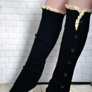 Womens Button Lace Leg Warmers, Womens Boot Cuffs, Womens Boot Socks, button legwarmrs boot warmers,over knee socks image 1